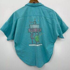 Pepsi Short Sleeve Button Shirt Women's Size M Blue Pepsi Club Soda Vtg 80s USA